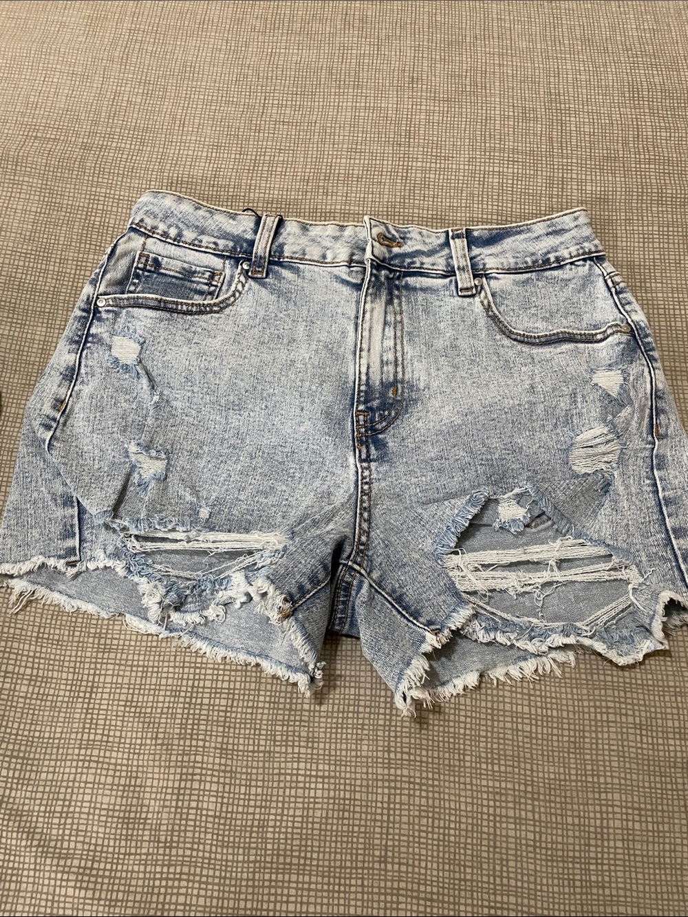 Fashion Nova Light Blue Distressed Ripped Denim Shorts